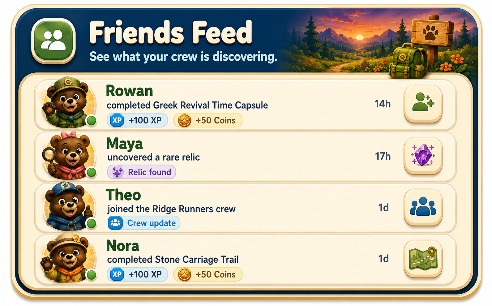 Bambloo friends activity feed preview