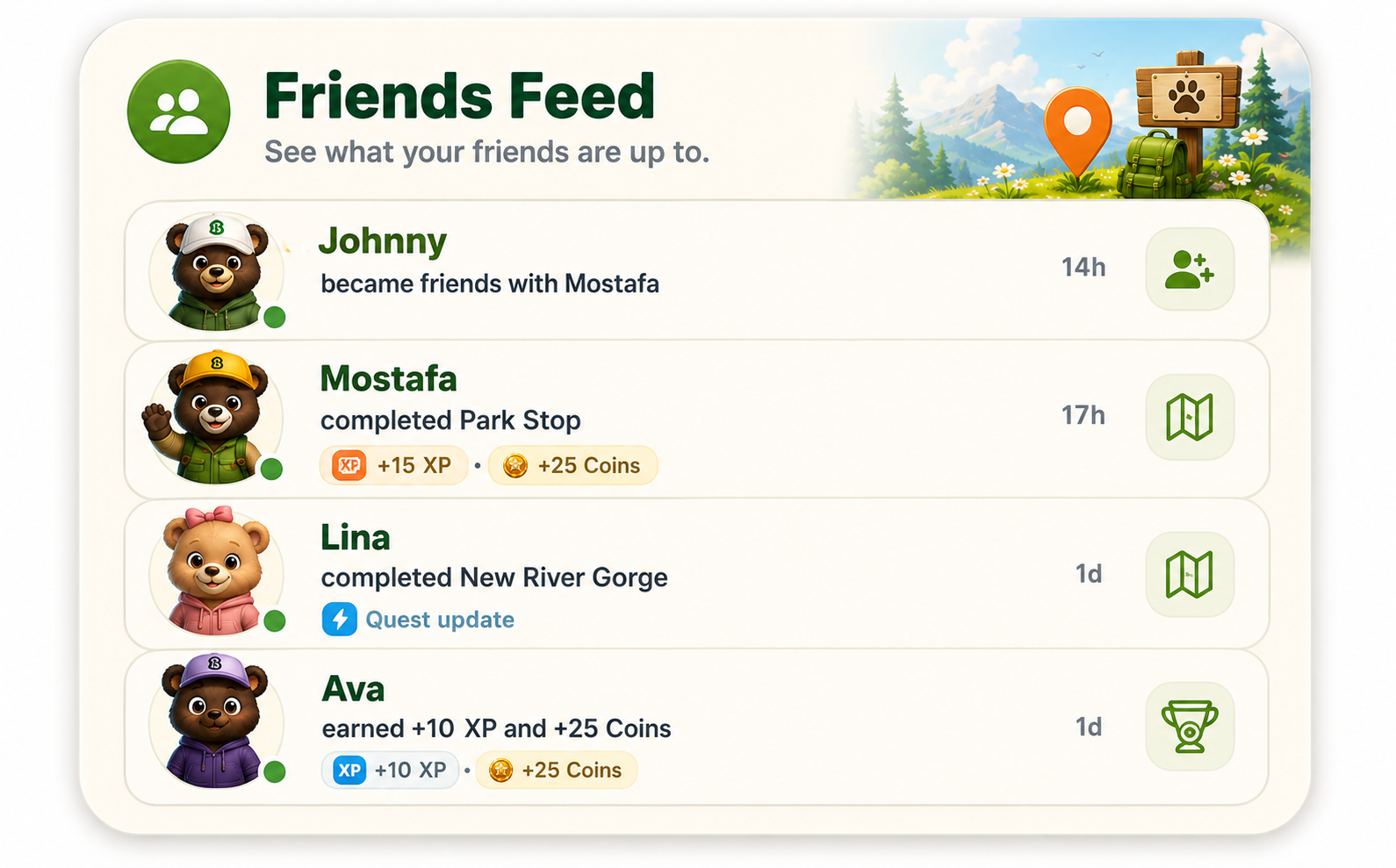 Bambloo friends activity feed preview